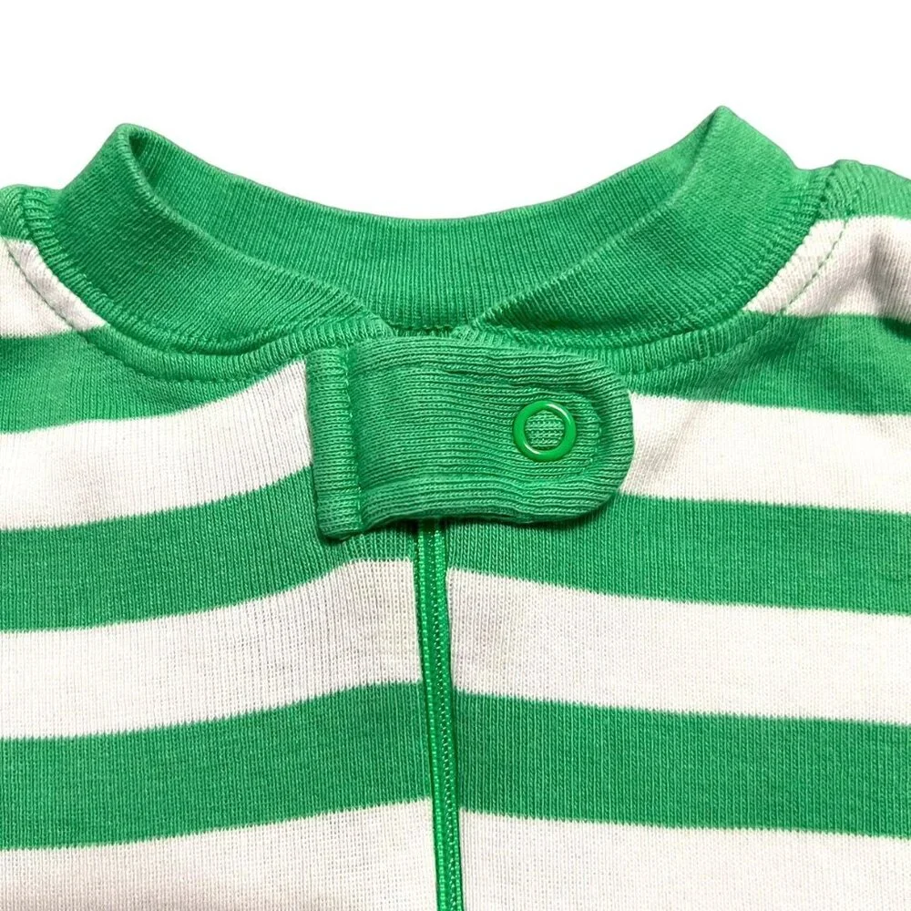 Hanna Andersson Sz 50 (0-6m) Green Striped Zipper Sleeper Pajamas